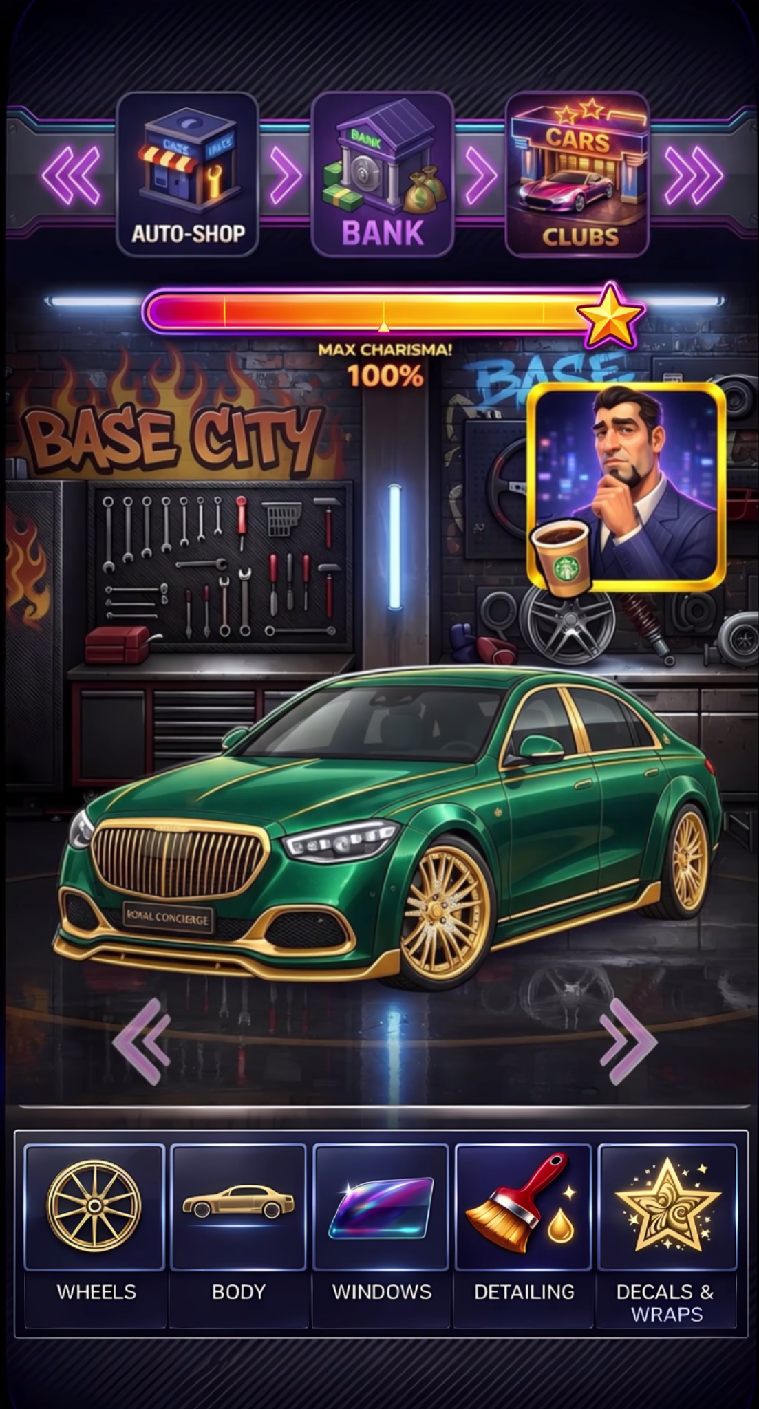 Base City car garage with vehicles and upgrades